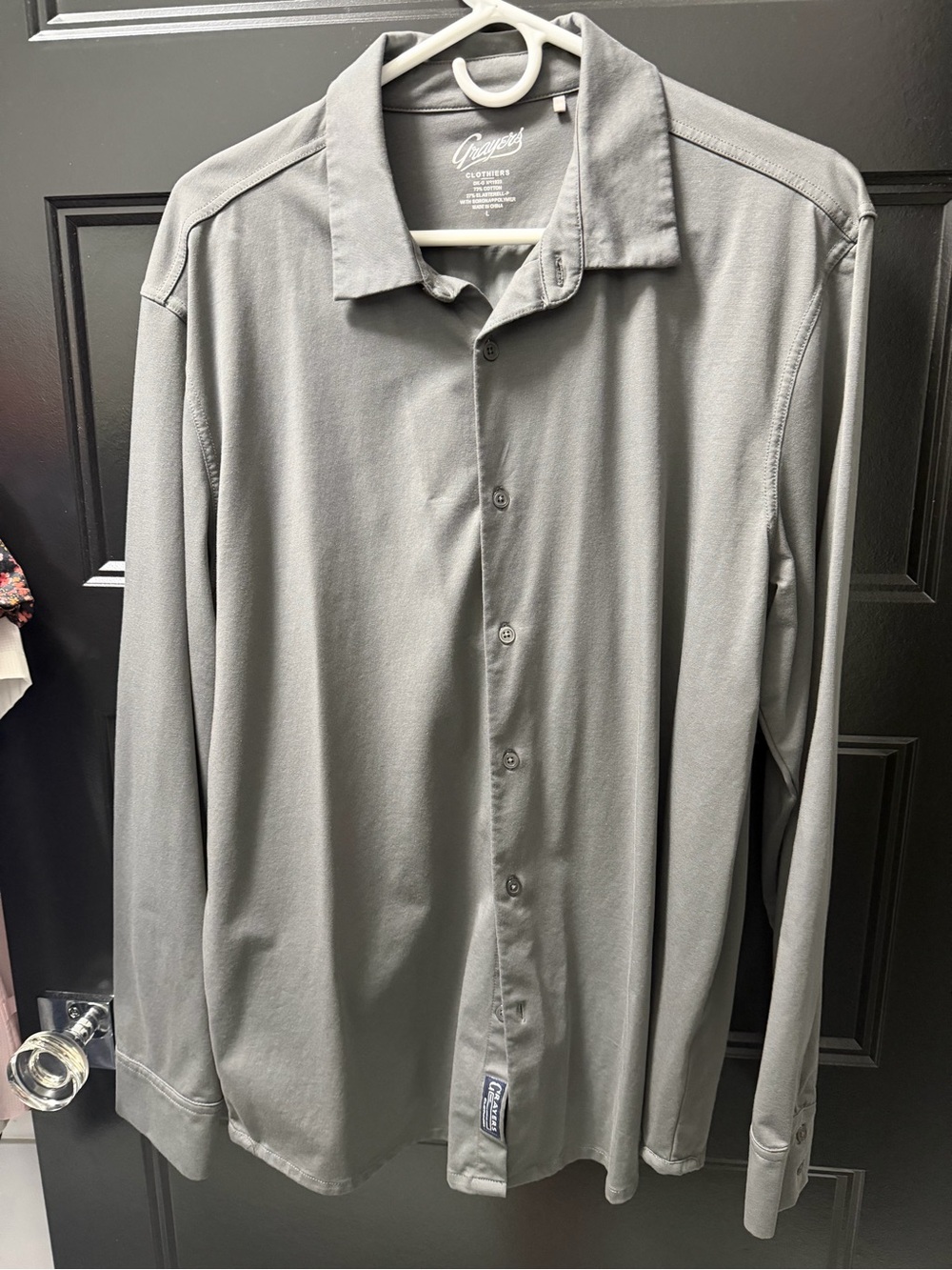 Grayers Clothiers Men’s Large Gray Stretch Knit Button Down Shirt